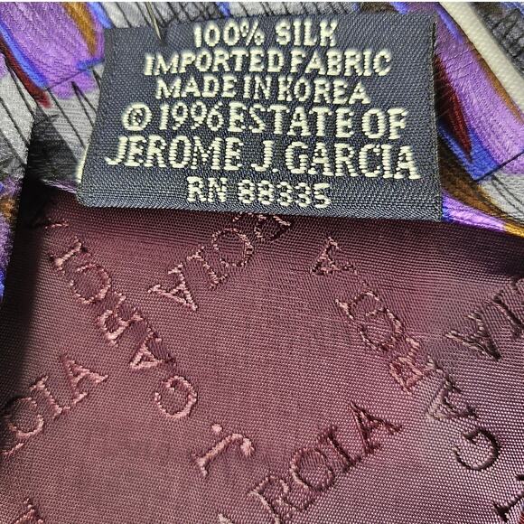 JEROME J. GARCIA VINTAGE MEN'S TIE 1996 COLLECTION BLACK/PURPLE/WHITE PATTERN - Picture 5 of 7
